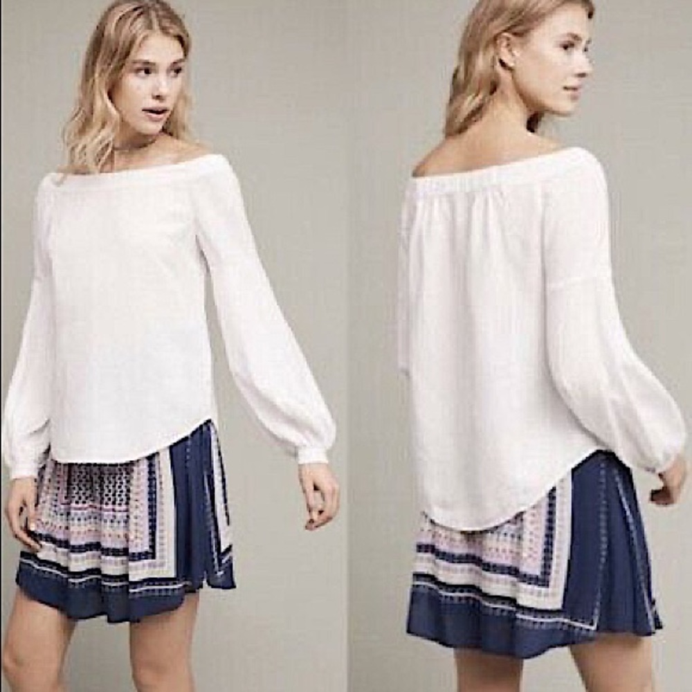 Anthropology white off shoulder balloon sleeve blouse size 8